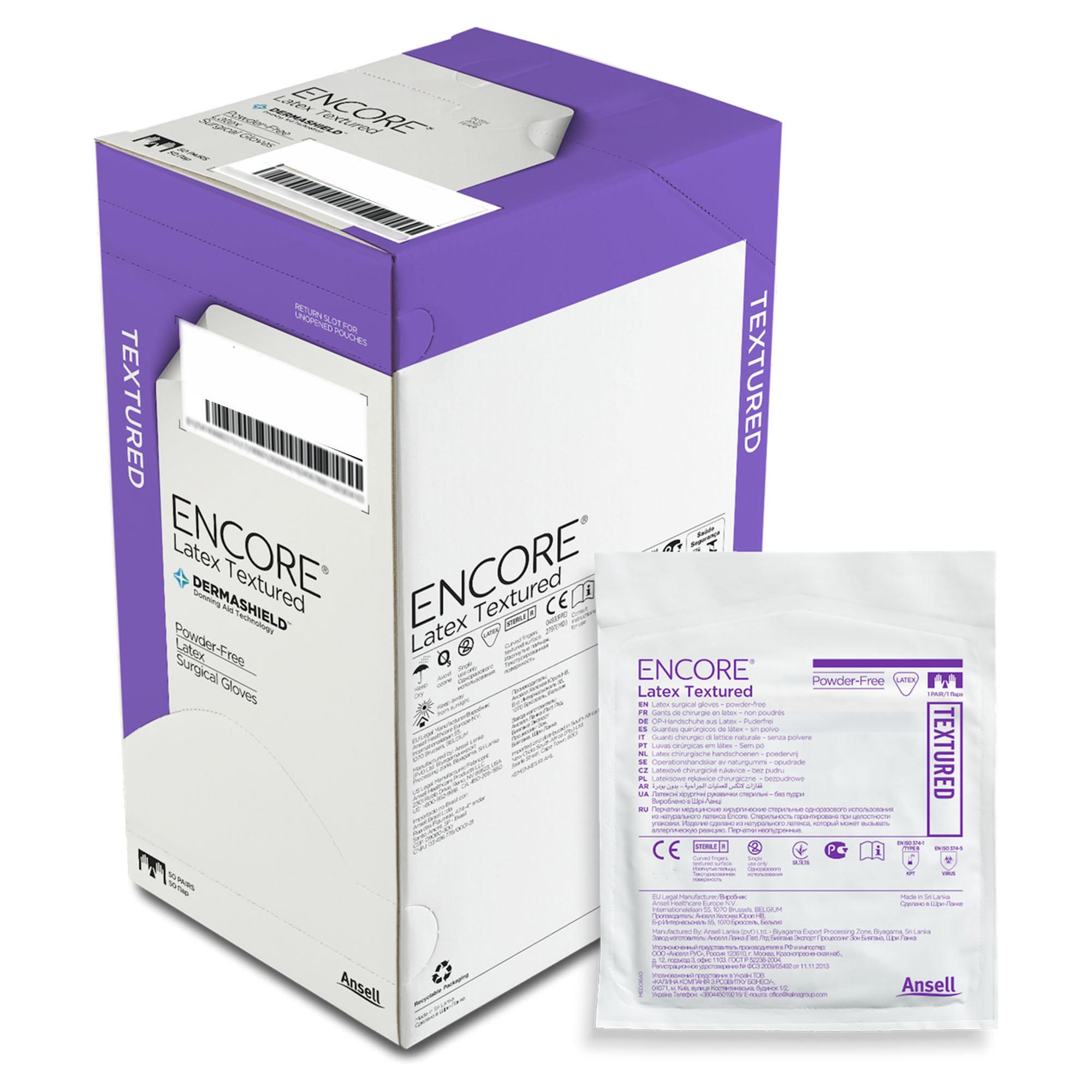 Gloves Surgical ENCORE® Latex Textured Size 5.5 Sterile Latex Standard Cuff Length Fully Textured Ivory Chemo Tested (50PR/BX, 4BX/CS) by Ansell Healthcare Products LLC  ID 5785000